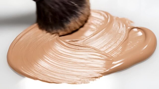 Closeup of Makeup Foundation Being Applied with a Brush.