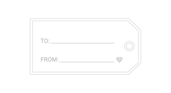 Minimalist gift tag template with blank spaces for personalization on white background