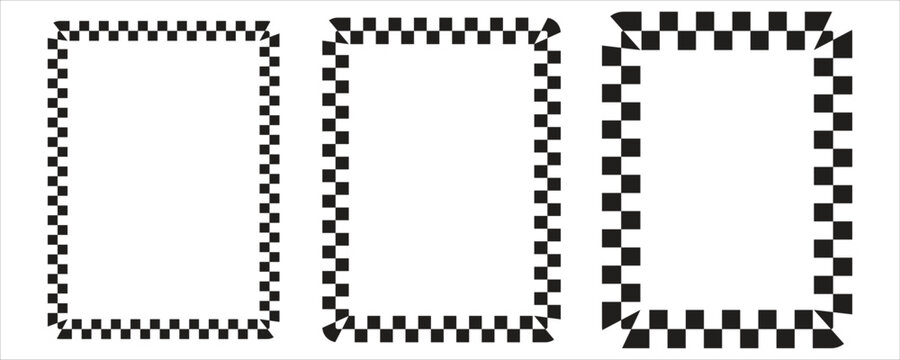 Set of three checkered frames with different corner styles