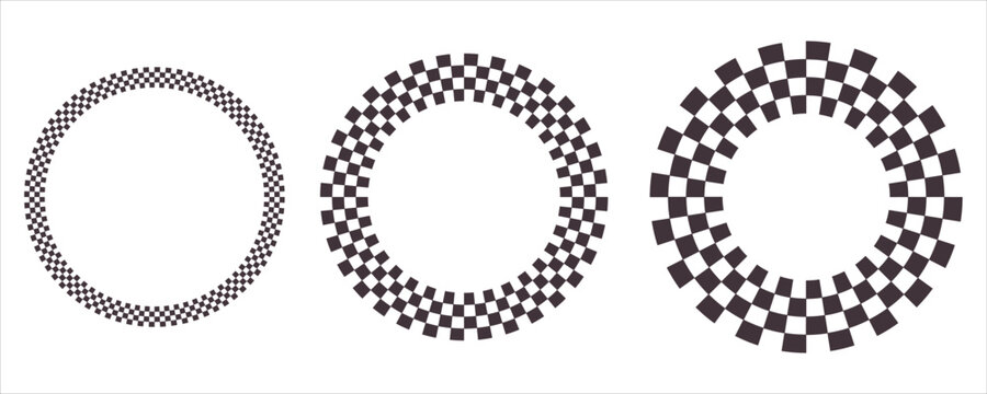 Set of three circular checkered patterns isolated on white background