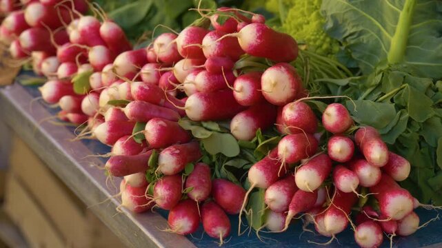 Red and white radishes for sale