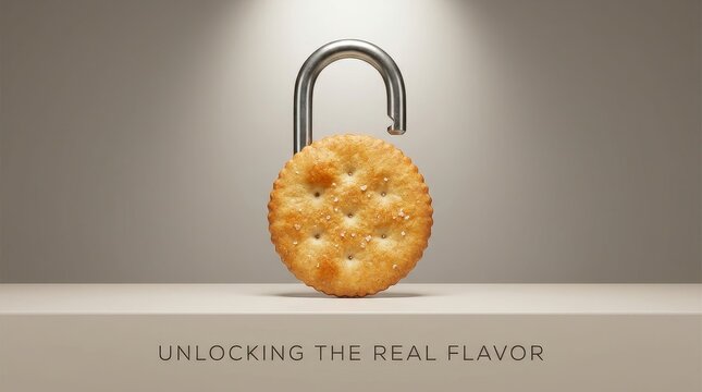 Metal padlock with round cracker instead of shackle on plain light studio surface.