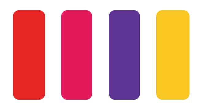 Four vertical rounded rectangles in red pink purple and yellow colors arranged side by side on a plain white background for design layouts.