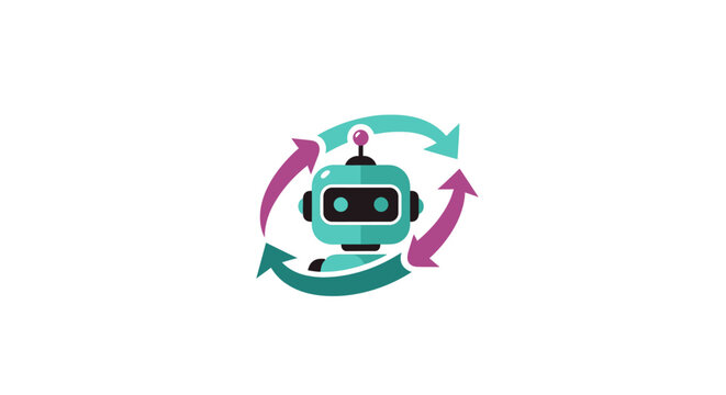 Robot with colorful arrows rotating around.
