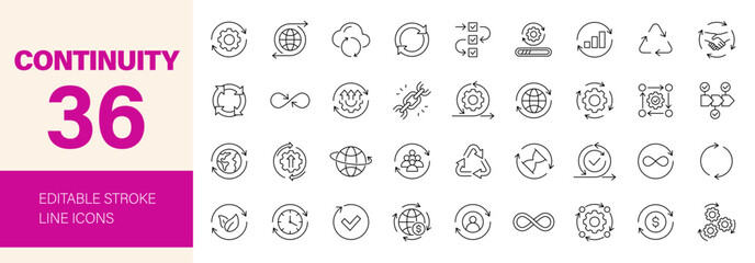 Obraz na płótnie Canvas Continuity icon set. Editable line icons. Vector illustration.