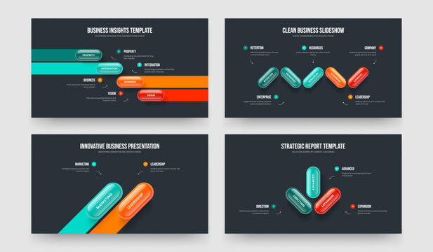 Professional Introduction 4 5 2 3 Element Diagram Slideshow Design Set. Marketing Proposal Four Five Two Three Option Infographic Slide Layout Vector Illustration Bundle.