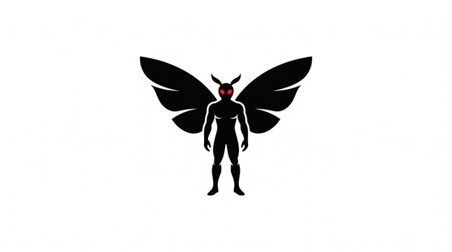 Black Silhouette Humanoid Moth Creature With Large Wings and Glowing Red Eyes
