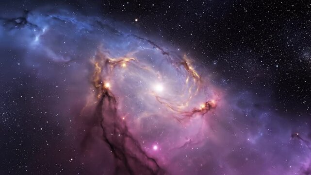 Stunning view of a galaxy with swirling clouds and vibrant colors in deep space, showcasing a mix of purples, blues, and stars