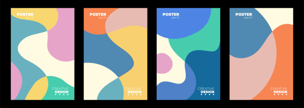 Abstract Posters Collection. Backgrounds with various curved color shapes for creative graphic designs. Vector illustration.	