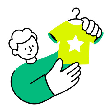 Flat icon of a creator holding merchandise shirt.