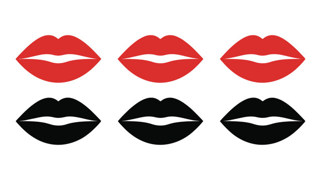 Set of stylized red and black lip shapes isolated transparent background design