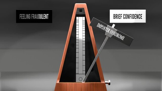 Imposter syndrome cycles between feeling fraudulent and brief confidence. Visualizing a pattern of imposter syndrome that swings between extremities: feeling fraudulent and brief confidence. Made by h