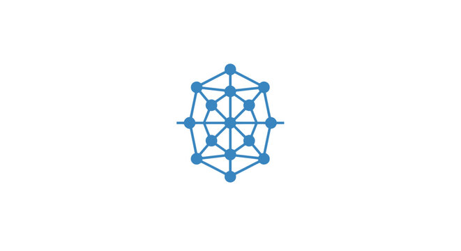 Blue geometric network node connection symbol.