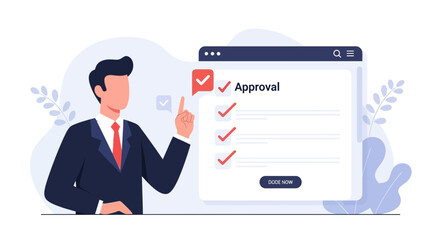 Fototapeta premium Businessman with Approved Checklist on Digital Screen: Business Success Concept