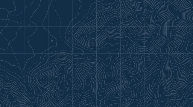 Blue topographic map texture background with detailed contour lines and latitude grid, representing professional cartography and symbolizing advanced geographic spatial data analysis