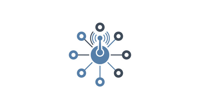 A blue and black graphic design element.