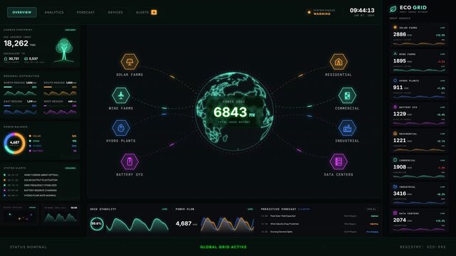 Real time power distribution dashboard for smart grid energy management and renewable power distribution