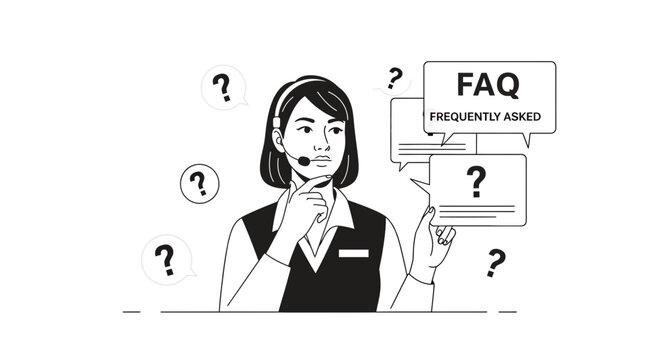 Customer service agent thinking about frequently asked questions and solutions