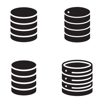 Black and white icons of various database cylinder shapes and designs used for technology and data storage concepts  various black and white cylinder shapes