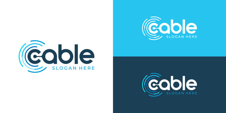 Creative simple cable logo template. Modern abstract cable connection logo design vector illustration.