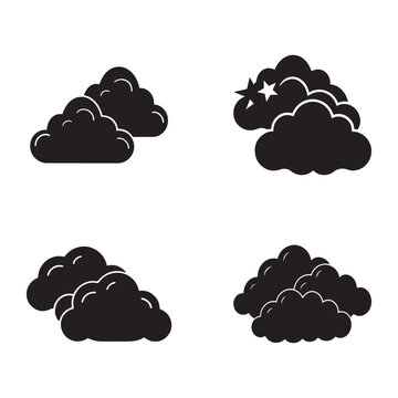 Clouds icons set with different shapes and one with star  weather forecast symbols  cloudiness levels  meteorological signs