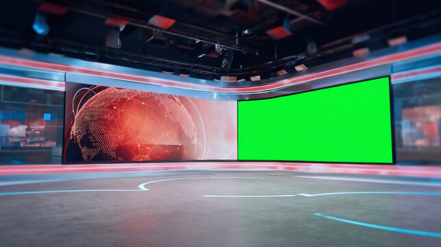 News studio chroma key green screen for zoom virtual meeting background