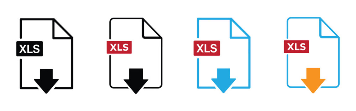 XLS file format download icons set Vector illustration. download document XLS icon. XLS File Download Icons with Arrows document
