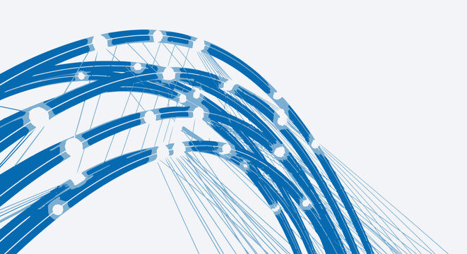 Abstract blue bridge network connections.