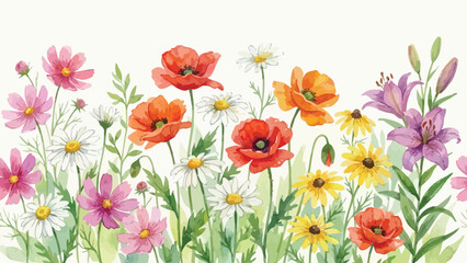 Fototapeta premium Colorful Watercolor Style Flower Bouquet with Various Bright Blooms Arrangement