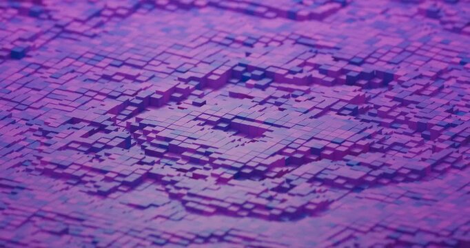 Purple voxel grid abstract technology background looping 3d animation