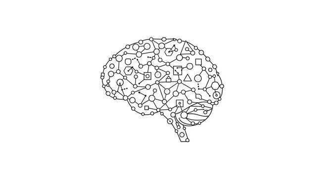 Brain made of various icons and symbols.