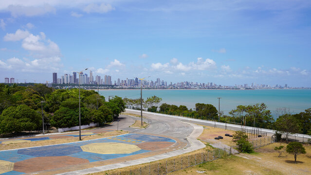 Panoramic view of Joao Pessoa city skyline and Cabo Branco coastline in Para&iacute;ba, Brazil