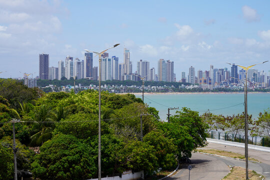 Panoramic View of Joao Pessoa City Skyline and Atlantic Ocean Coastline in Paraiba, Brazil