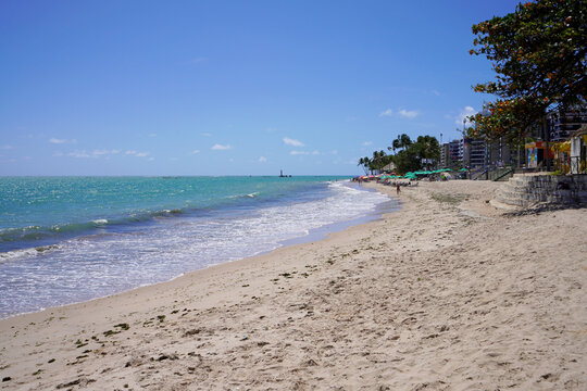 Sunny Tropical Beach with Turquoise Ocean and Sandy Shore, Maceio, Brazil