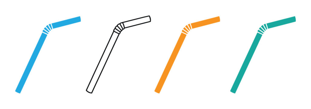 Drinking straws icon set. Outline, silhouette, and hand-drawn doodle styles. Beverage accessory and plastic waste symbol. Drinking Straw Icons for Beverages in Different Styles. 
