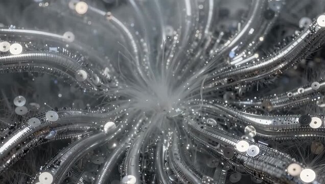 Shimmering Silver Threads Swirling in a Misty Atmosphere
