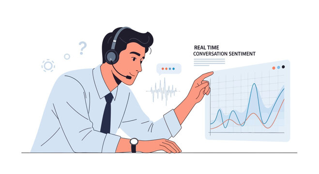 Customer service agent analyzing real-time conversation sentiment data