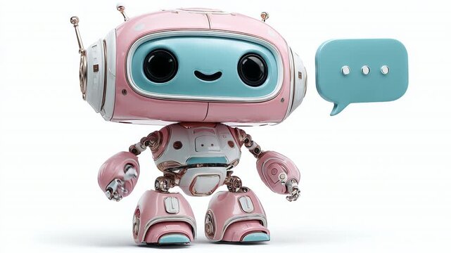 Happy 3D AI robot chatbot mascot, isolated on white background, vector icon