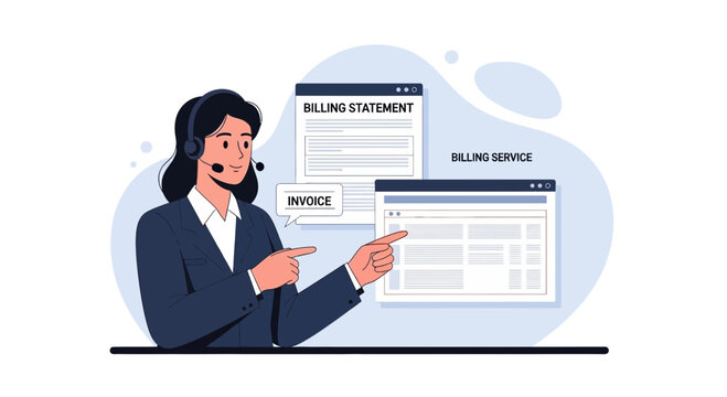 Customer service operator explaining billing statements and invoices.