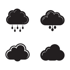 Obraz premium Set of black cloud icons in different shapes and sizes with rain drops weather forecast symbols