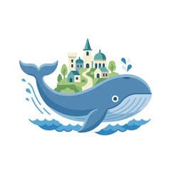 Naklejka premium a whale carrying a small city on its back