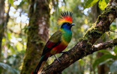 Fototapeta premium Pair of colorful birds resting on tree branch