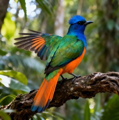 Obraz premium Colorful exotic bird perched in tropical environment