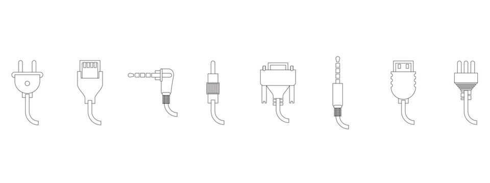 Connectivity Lineup: A meticulous line-up of diverse plugs, each poised to establish seamless connections within the digital realm.