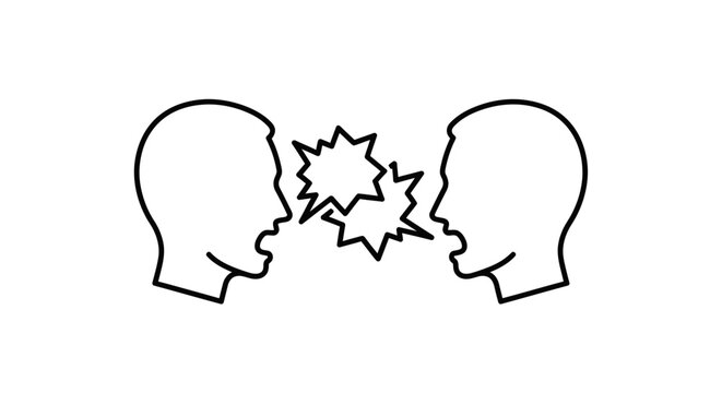 Two Heads Arguing in Profile.
