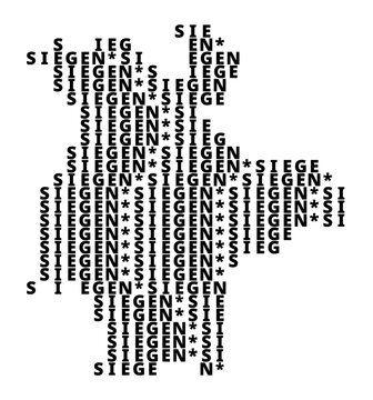 Typographic Map of the city Siegen (Germany) with a pattern of capital letters that only show the name of the city