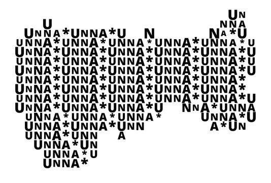 Typographic Map of the city Unna (Germany) with a pattern of capital letters that only show the name of the city