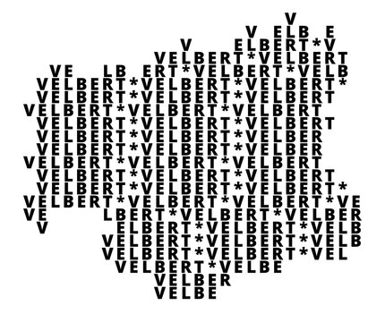Typographic Map of the city Velbert (Germany) with a pattern of capital letters that only show the name of the city