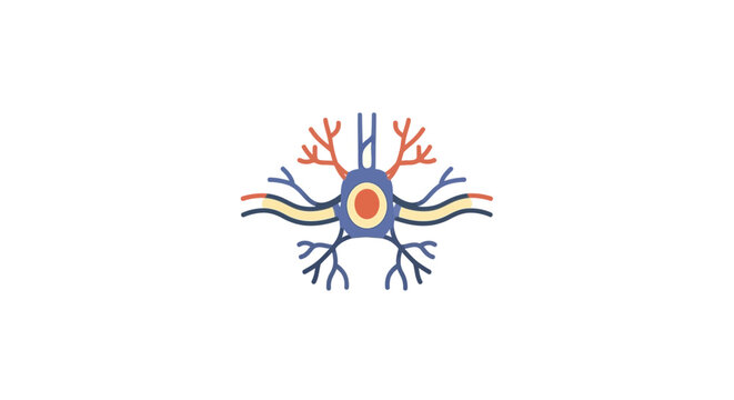 Colorful neuron cell illustration with dendrites.