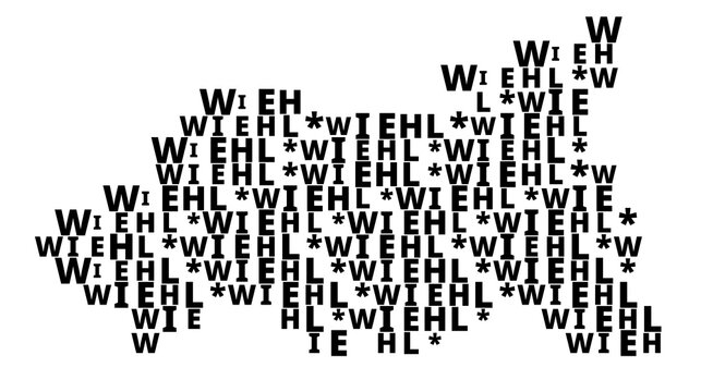 Typographic Map of the city Wiehl (Germany) with a pattern of capital letters that only show the name of the city